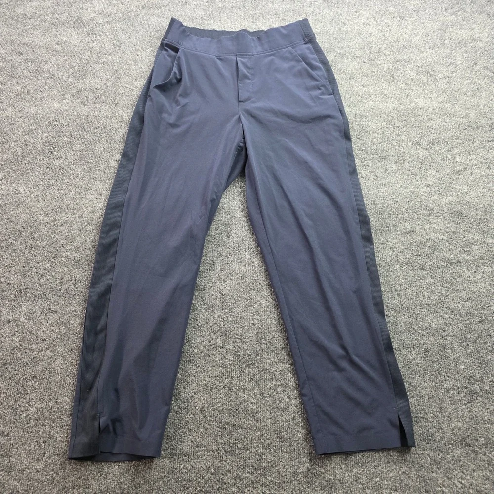 Athleta Brooklyn Heights Pants Ribbed Side Stripe Navy Blue 4 Womens Travel Yoga